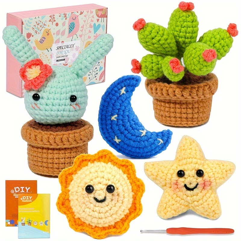 Kit de ganchillo para principiantes, plantas en maceta, flores, kit de  inicio de ganchillo para adultos y niños, kit de tejido fácil de crochetear  con