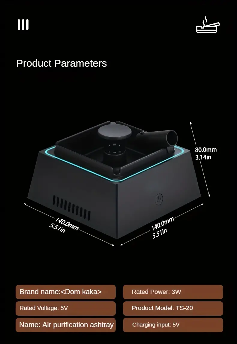 smart ashtray air purifier negative ion generator immediately remove second hand smoke and tobacco odor suck away smoke usb charging large battery long battery life automatic switch machine send filter delay warehouse spice socket washable details 14