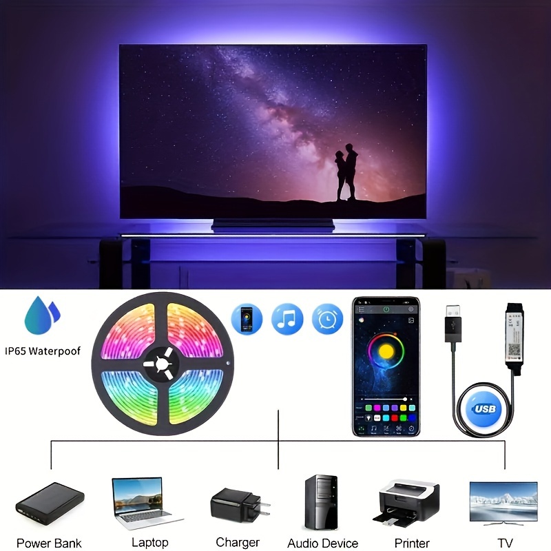 Buy GLOWSERIE USB Bluetooth LED Strip Light, 5m TV Backlight Strip  Smartphone APP Control, RGB 5050 Color Changing Flexible Waterproof for  Indoor/Outdoor DIY Decoration Online at Best Prices in India - JioMart.