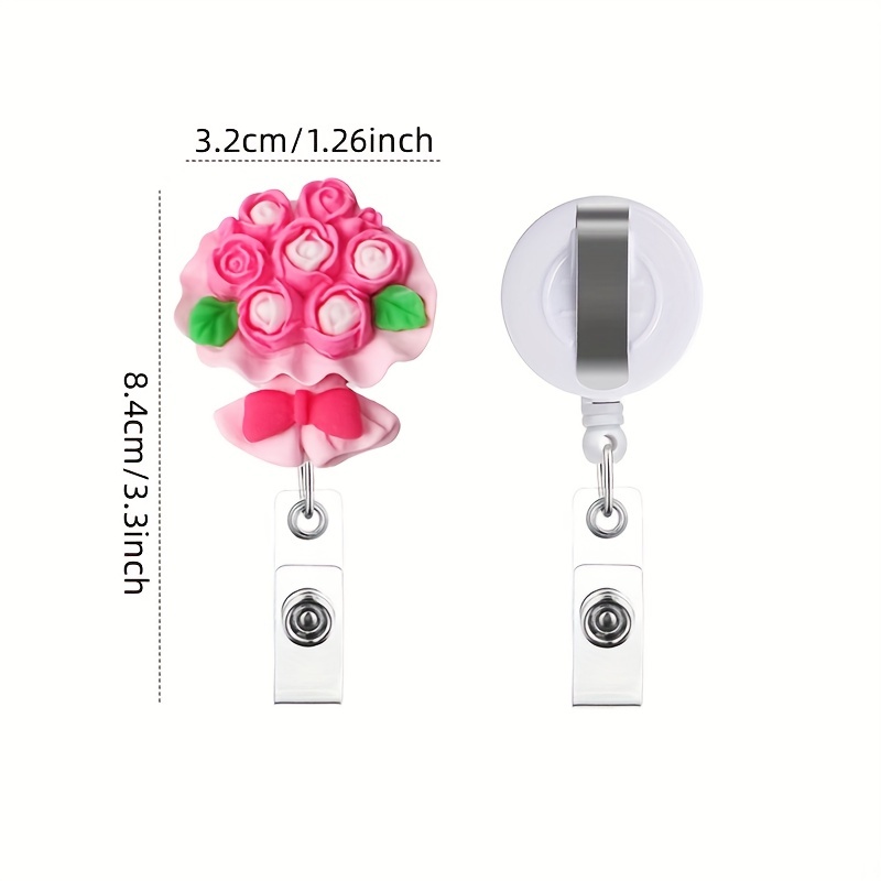 Cute Flower Card Cover Buckle Cartoon Badge Reel Name Tag Clip ID Card Holder, Creative Retractable ID Badge Holder for Office, School,Temu