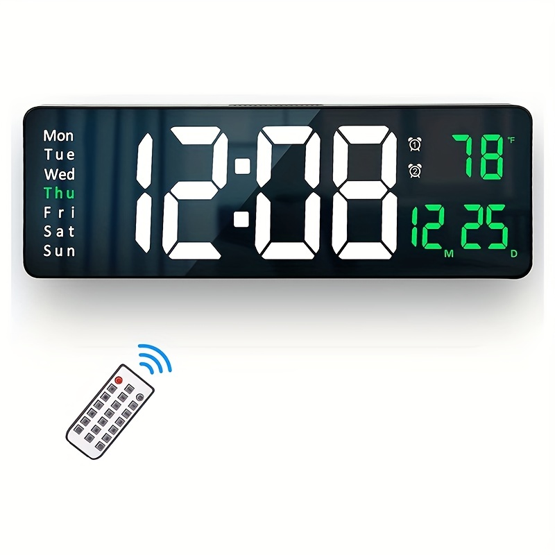 Reloj de pared digital RGB con pantalla grande, dígitos grandes, pequeño  reloj de pared LED silencioso para personas mayores, sala de estar
