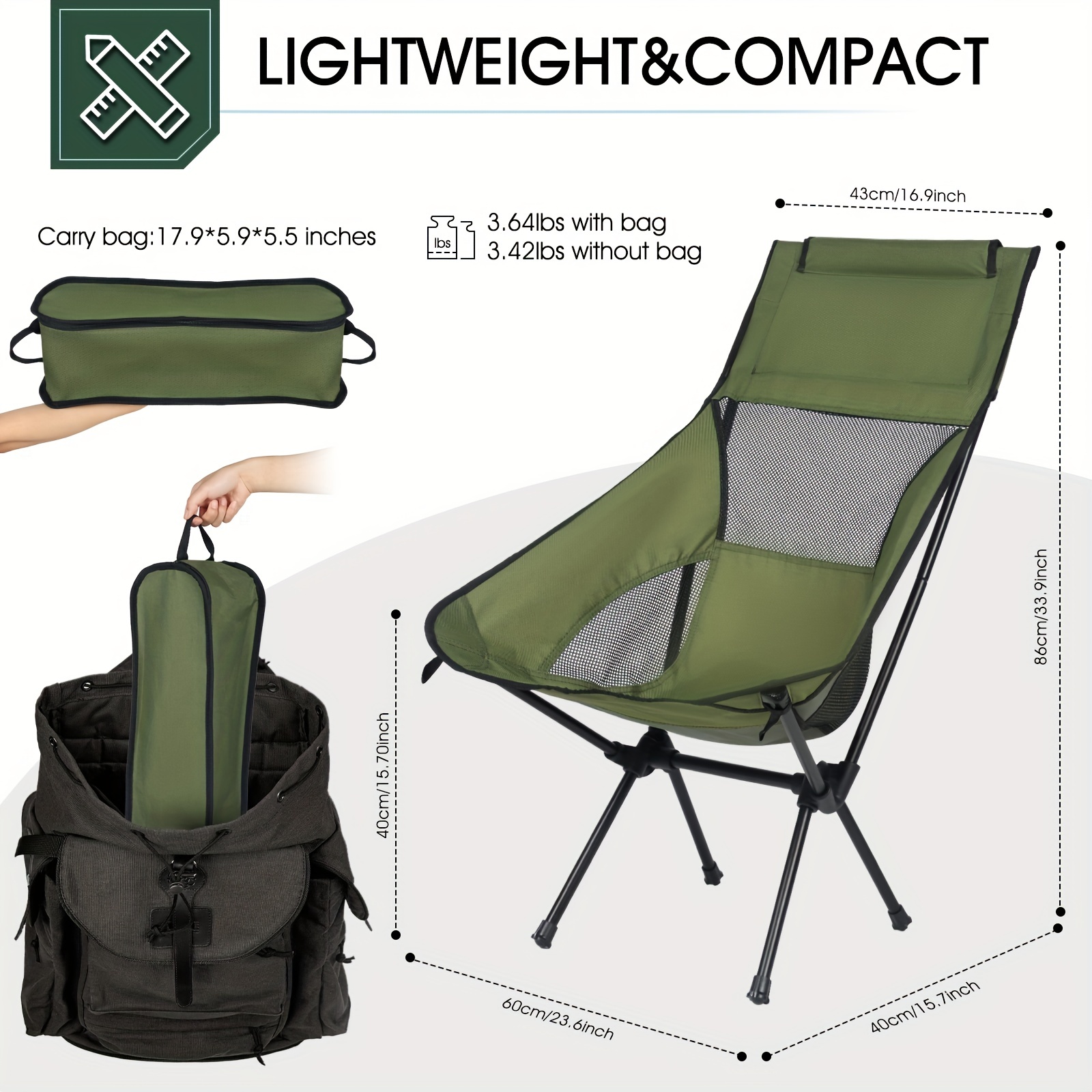 Restland Sillas de camping plegables portátiles, sillas de camping  plegables ligeras para adultos, cómodas sillas de respaldo alto para  senderismo al