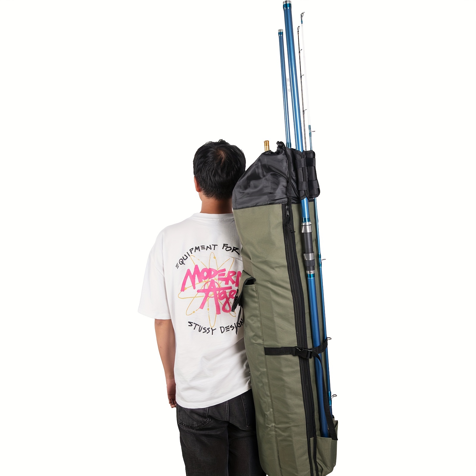 Mochila de pesca, 2 soportes para caña de pescar, mochila para aparejos de  pesca sin 4 cajas de aparejos, bolsa de equipo de pesca de almacenamiento