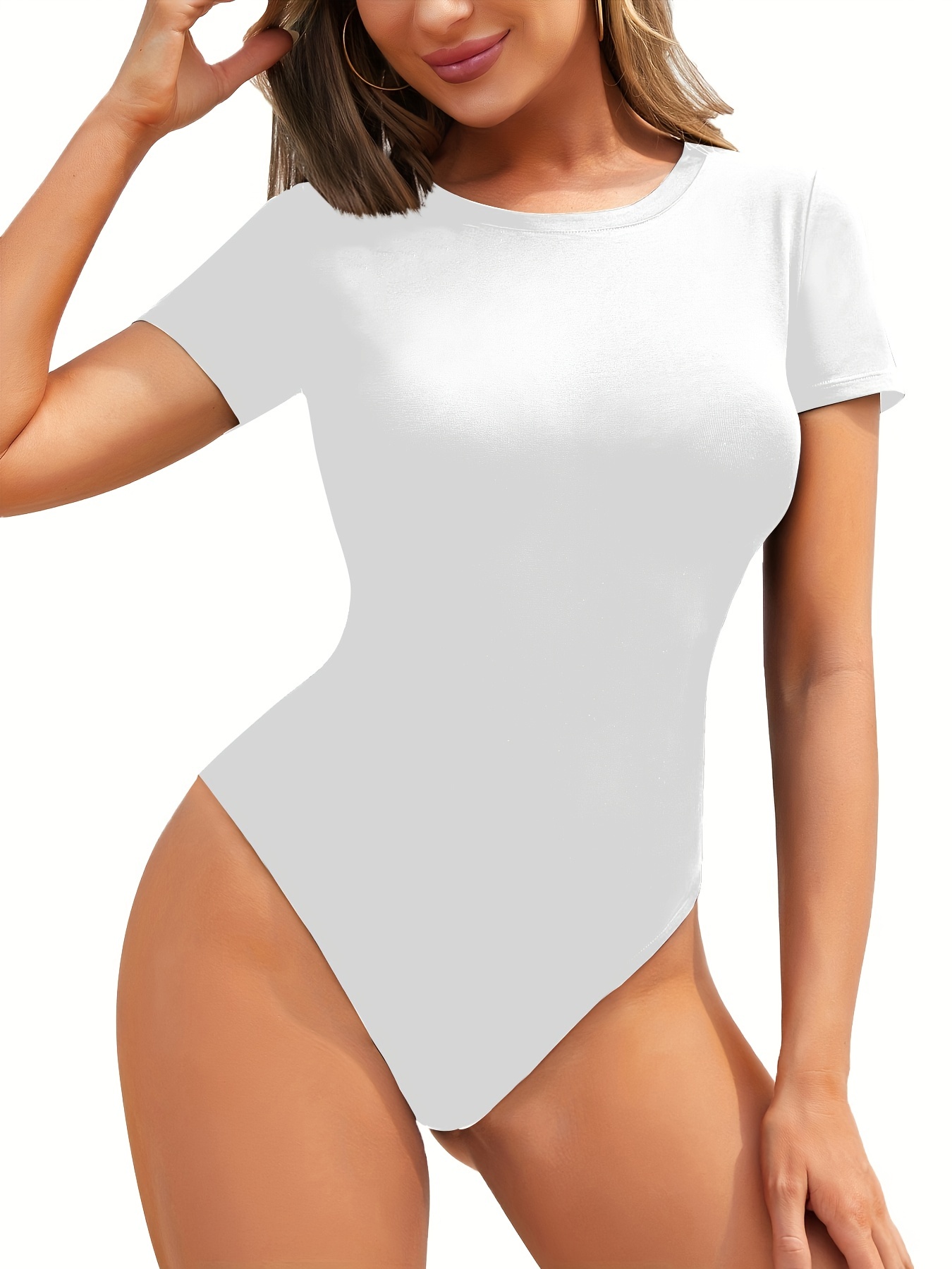  V Neck Bodysuit For Women Thong Tummy Control Short Sleeve Body  Shaper Slimming Body Suits Leotard Tops