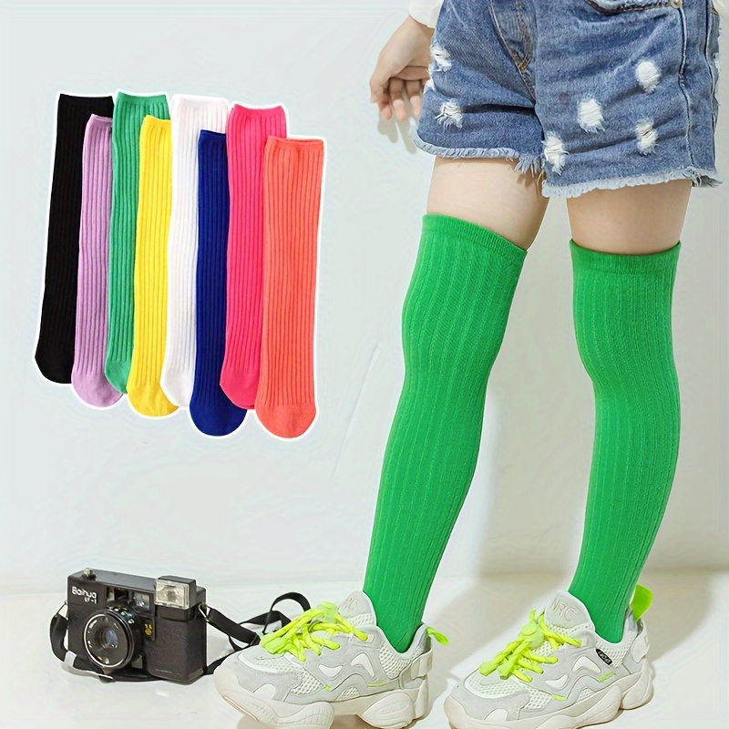 Girls Simple Cotton Black White Long Tube Thigh High Socks - Temu