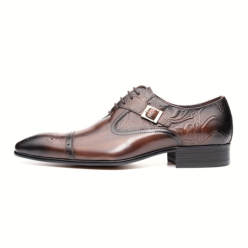 Mens Brogue Toe Oxford Shoes With Side Buckle Lace Up Front Dress