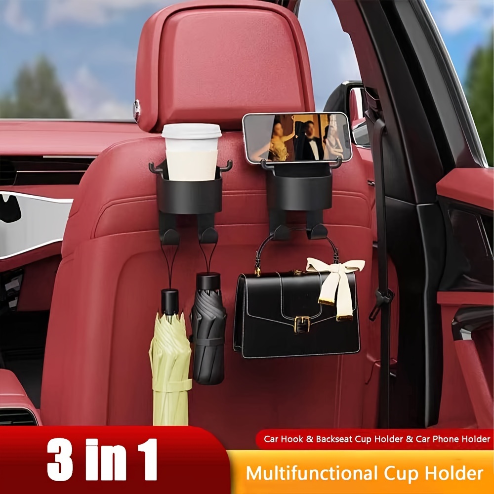 Remplisseur d'espace pour siège de voiture avec porte-gobelet (lot de 2), Organiseur de voiture pour siège avant avec crochets pour appuie-tête