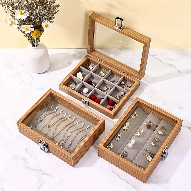 Boîte à bijoux coffret en bois bagues colliers bracelets avec tiroir  Naturel PRESENTOIRS POUR BIJOUX