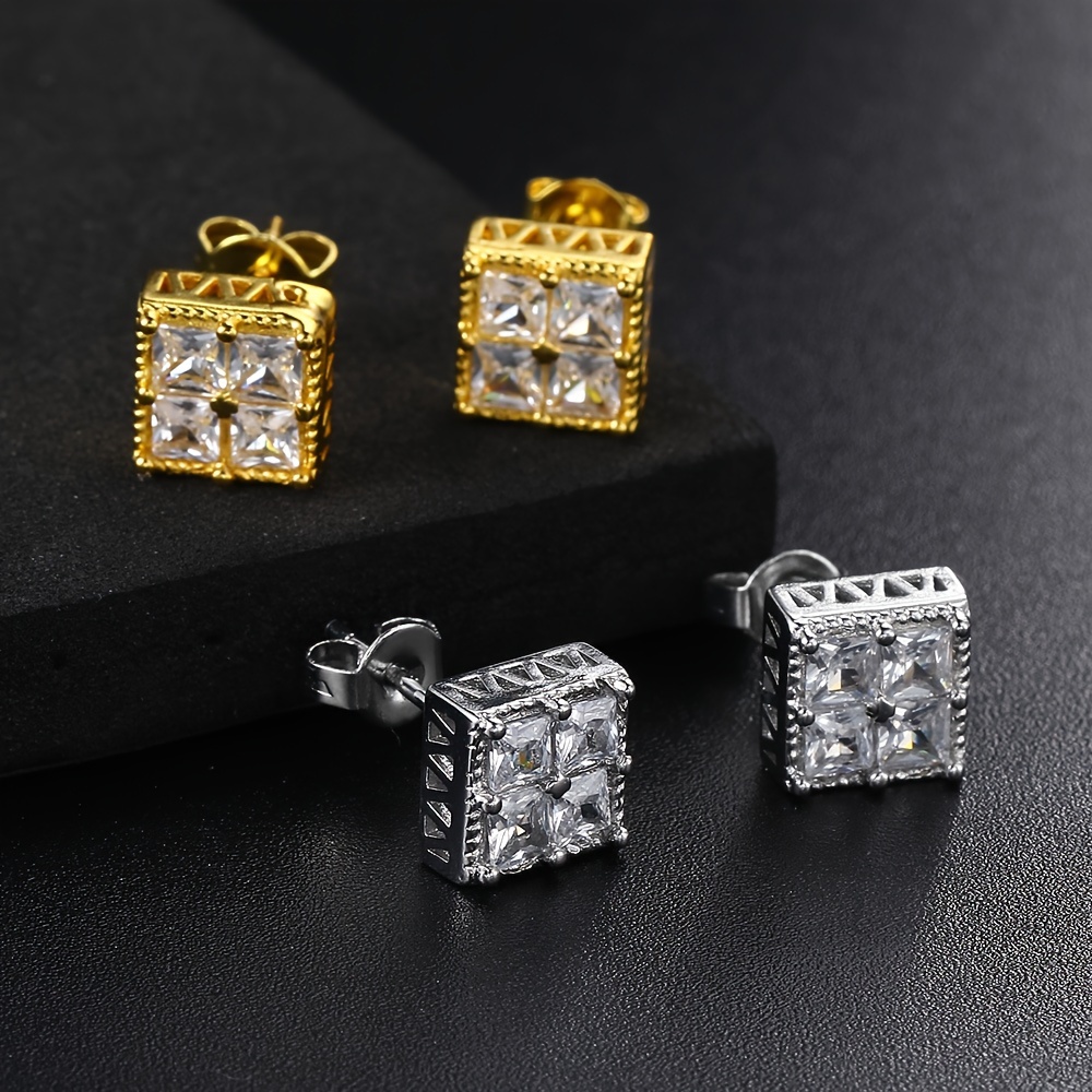 1pair Hip Hop Men's Iced Out Zircon Stud Earrings Fashion Men's Earrings  Jewelry