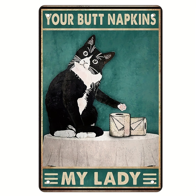 Cartel Decorativo De Gato Negro 20x30cm | Letrero De Metal Vintage Con Gato Blanco, Estilo Gótico Para Baño, Bar O Salón