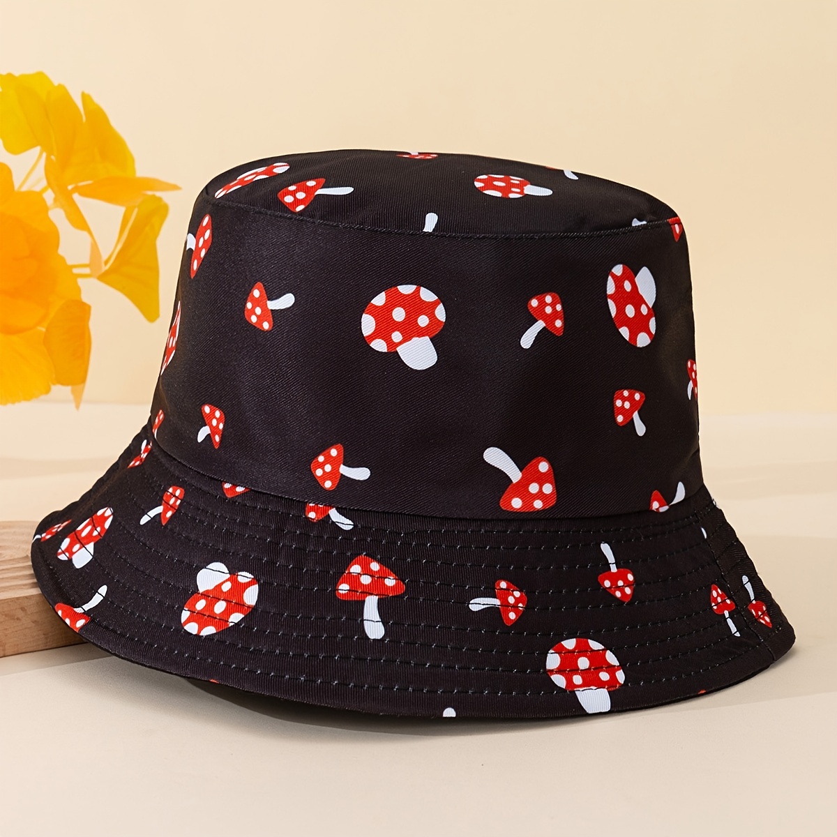 

Unisex Mushroom Print Bucket Hat, Fashion Sun Protection Summer Reversible Fisherman Hat