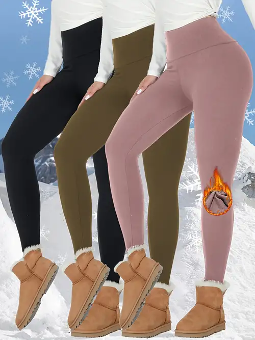 Paquete de 3 leggings con forro polar para mujer, de cintura alta, cálidos,  de invierno, para yoga, correr, entrenamiento, leggings térmicos