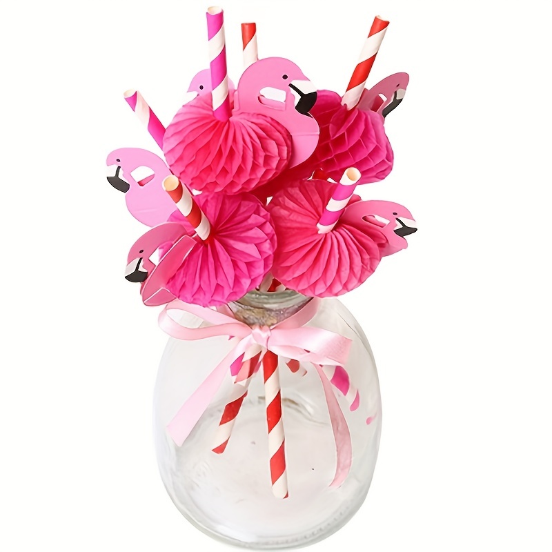 12pcs Pink Flamingo Disposable Paper Straws Birthday Summer