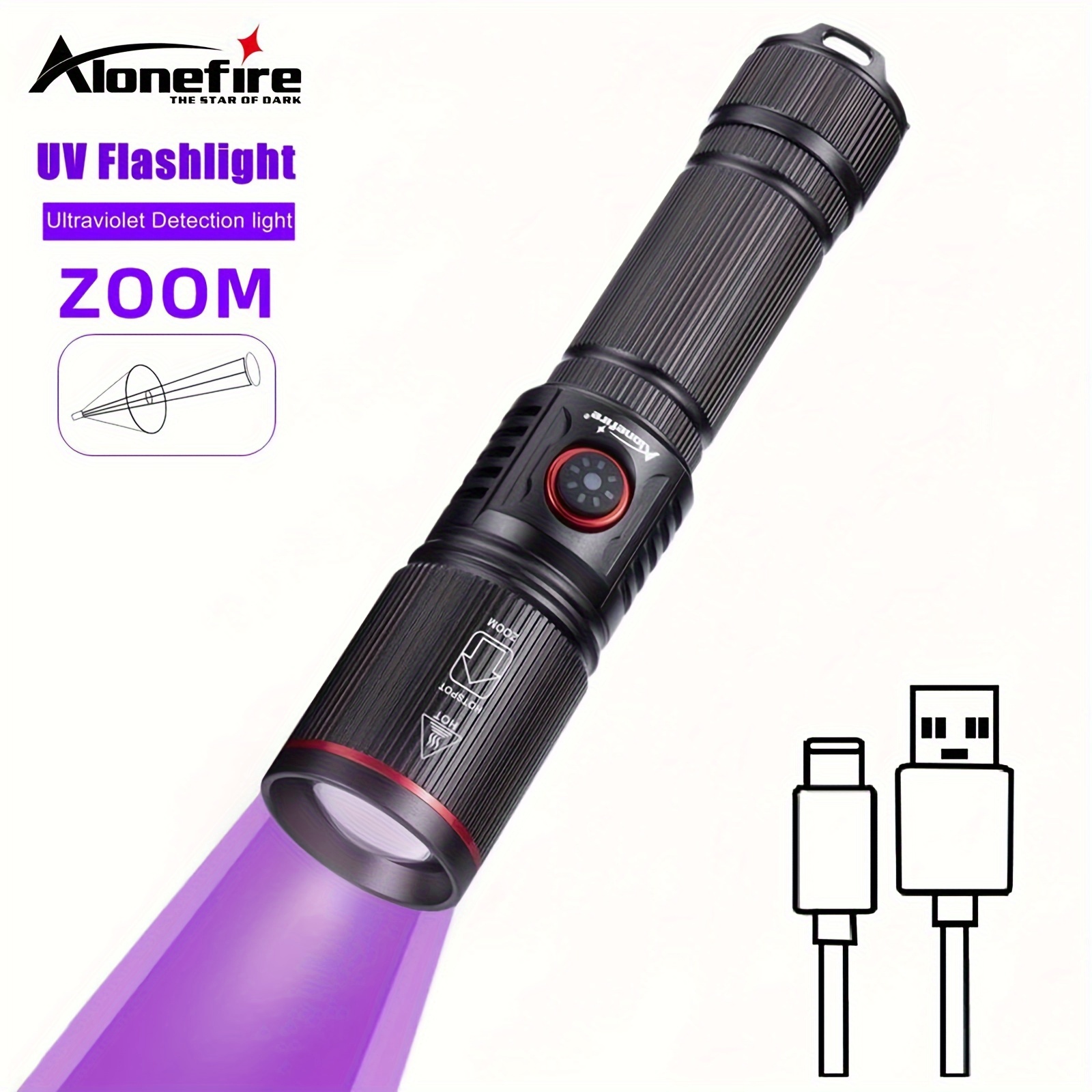 20w Zoom High Power Uv Led Light Flashlight 365nm 395nm Type C Usb