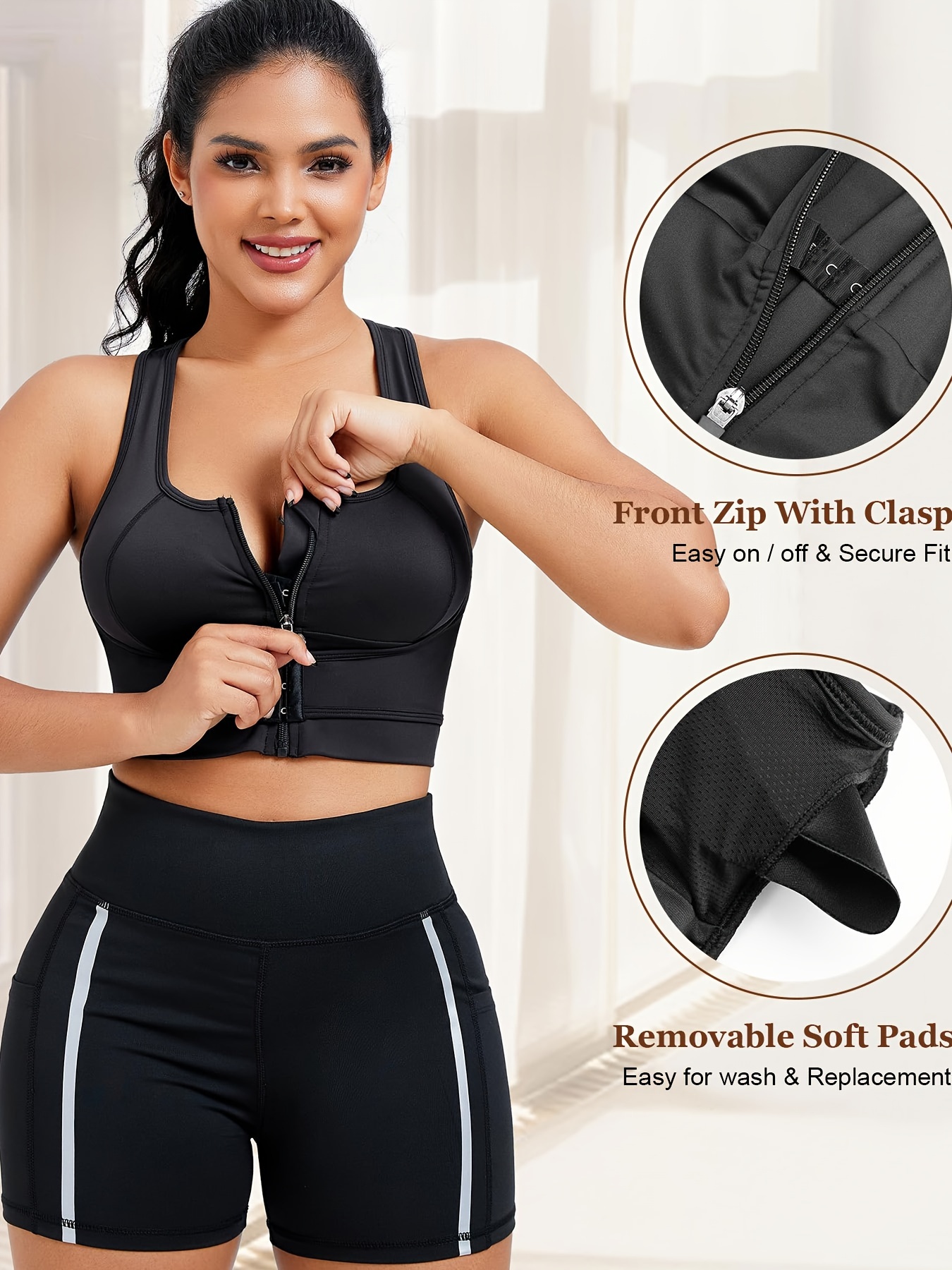 Eggplant Front Zip Sports Bra, Supportive Workout Bra