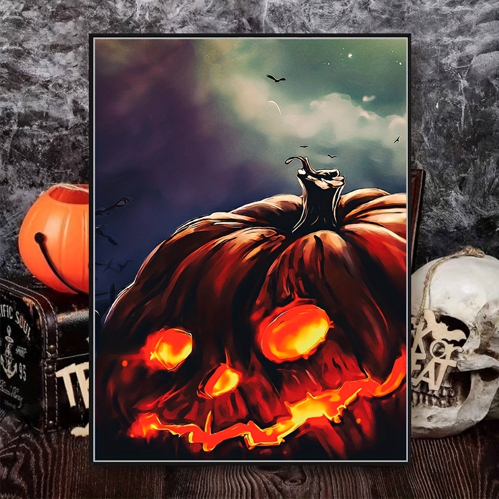 5d Artificial Diamond Painting Halloween Glowing Pumpkin - Temu