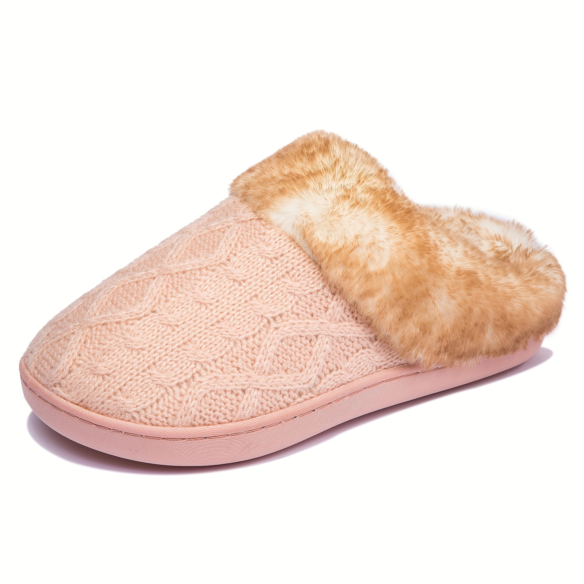 home slippers winter furry plush lined closed toe soft sole