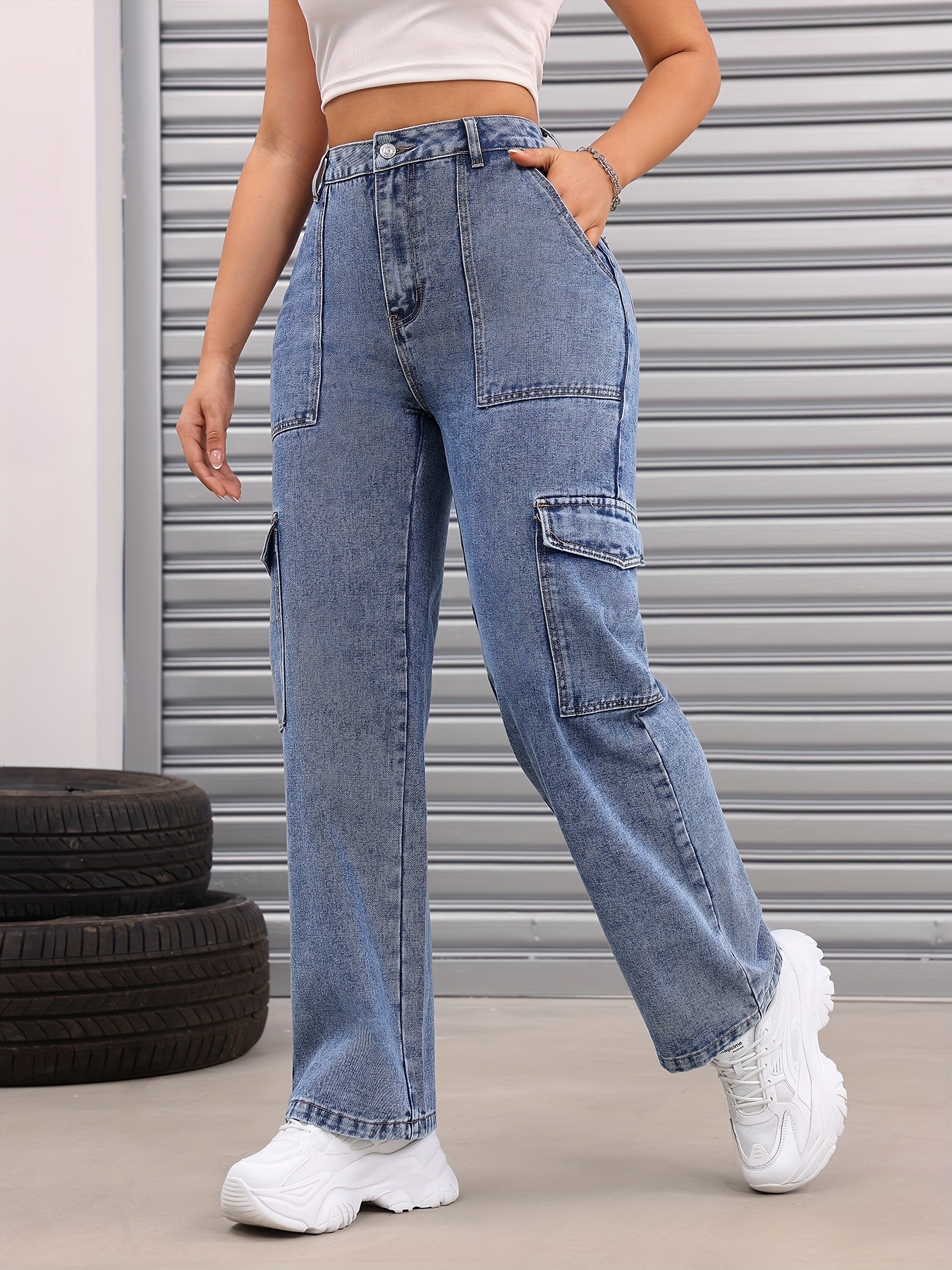 Solid Color Loose Wide Leg Jeans Non stretch Sexy Streetwear - Temu