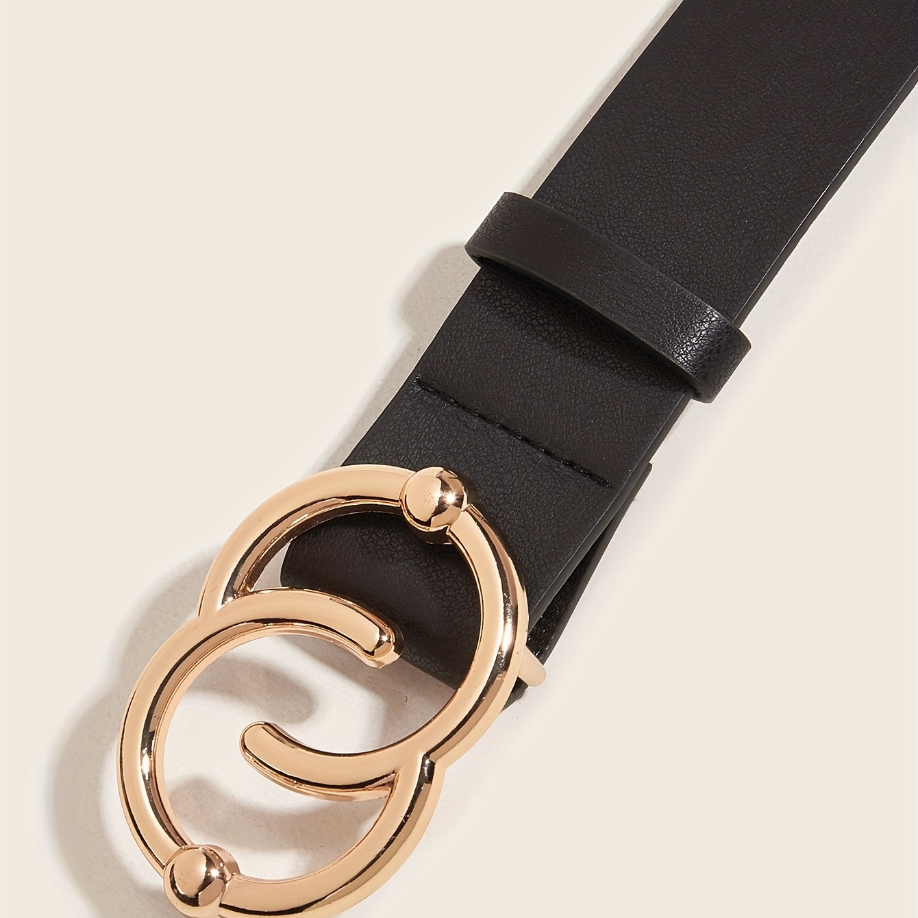 Double Circle Buckle Belt Black Simple Pu Leather Belt - Temu Canada