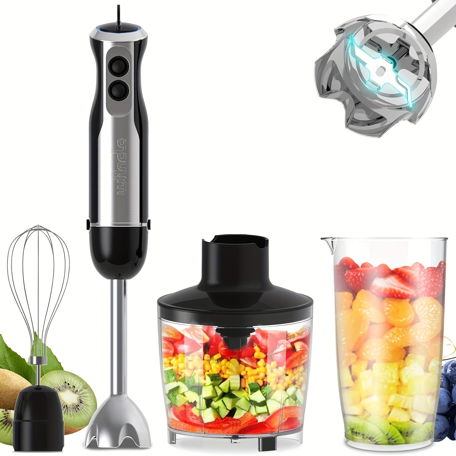 Hand Blender Set, 1000W 5 Speed Electric Handheld Hand Mixer Stick with  500ML Ground Meat Bowl, 700ML Grinding Cup, Stainless Steel Stick Blender  Food