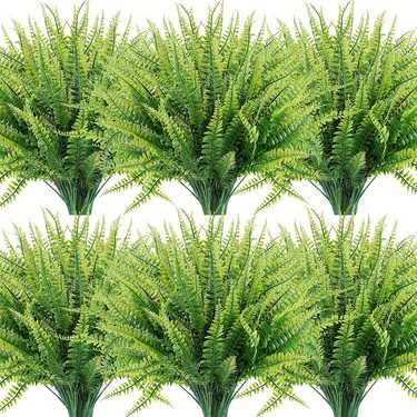 10 Bundles Artificial Plants, Outdoor UV Resistant Fake Plants, Premium Oxidation Resistance Artificial Flower, Real Touch Fake Boston Fern, Indoor Outdoor Hanging Planter, Outdoor Garden Yard Decor, Home Room Decor, Mother's Day Decor