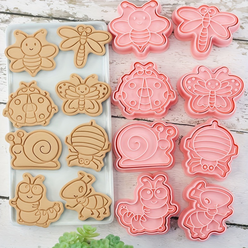 8pcs cartoon insects cookie cutters bee butterfly dragonfly ladybug cookie embosser pastry cutter set biscuit molds baking tools kitchen accessories