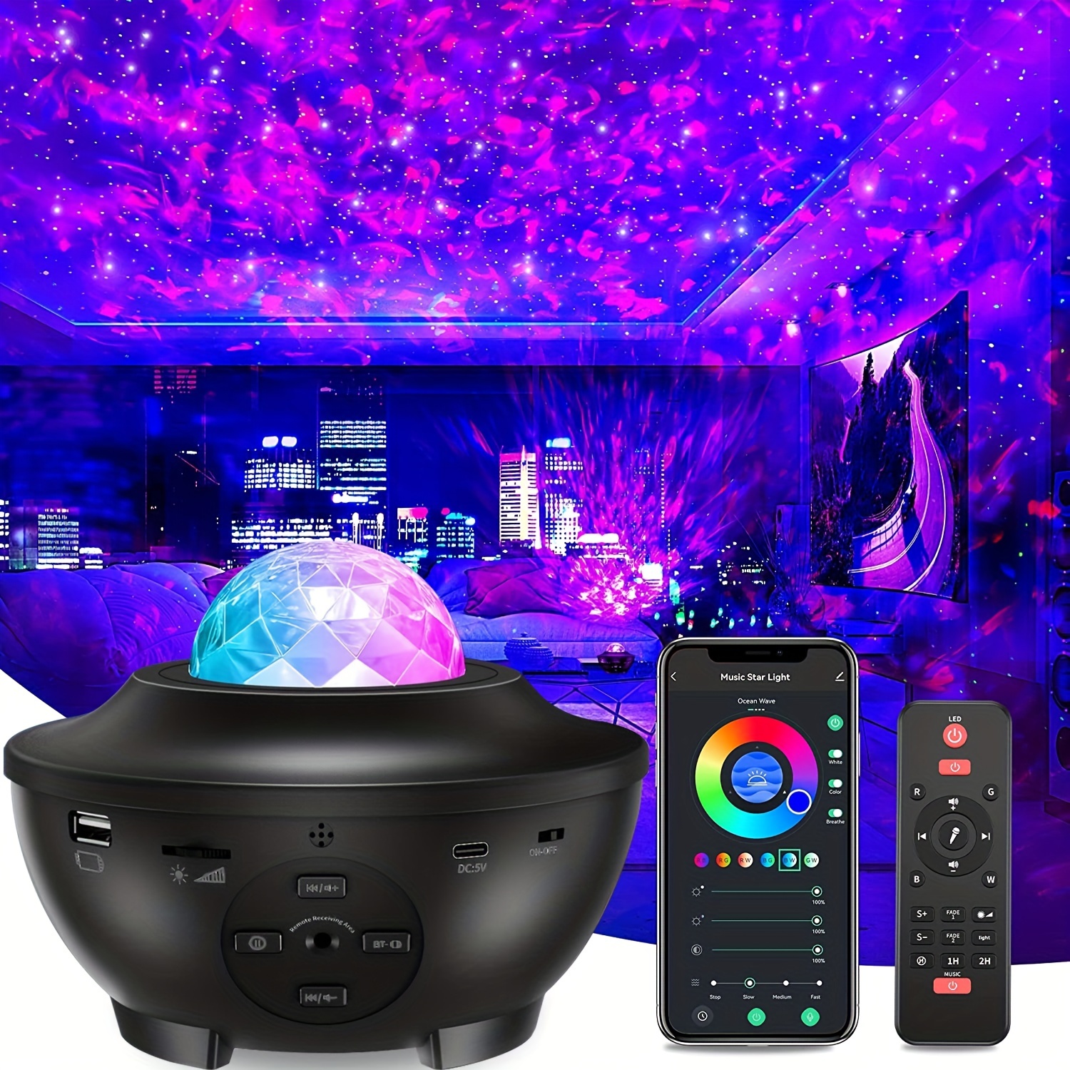  Star Projector Galaxy Light - Star Night Light Projector with  Remote Control, Timer, Built-in Speaker, Led Light Projector 8 Lighting for  Kids Baby Adults Bedroom/Room Decor/Ceiling/Gift (White) : Electronics