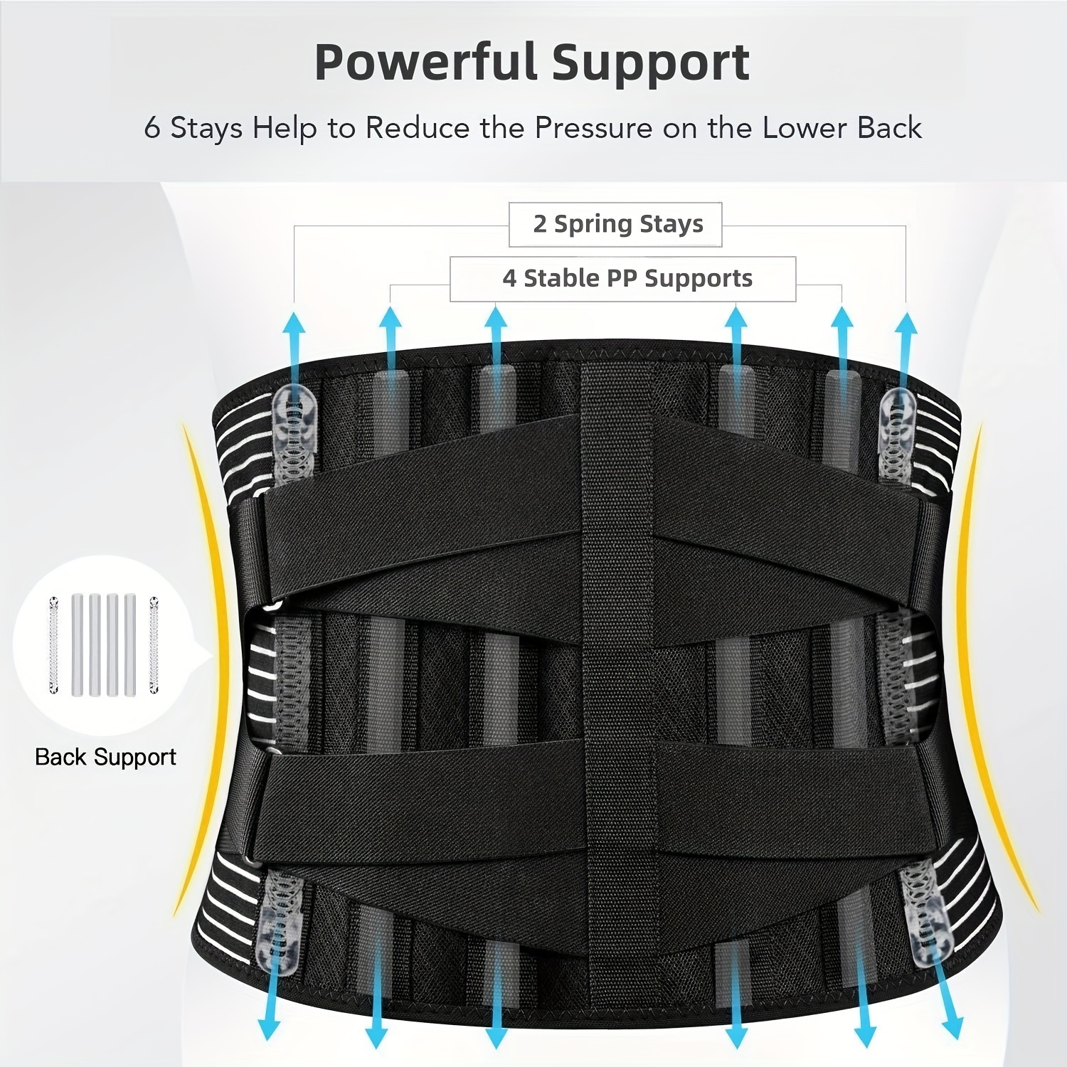 Back Braces for Lower Back Pain Relief with 6 Stays, Breathable Back  Support Belt for Men/Women for work , Anti-skid lumbar support belt with  16-hole