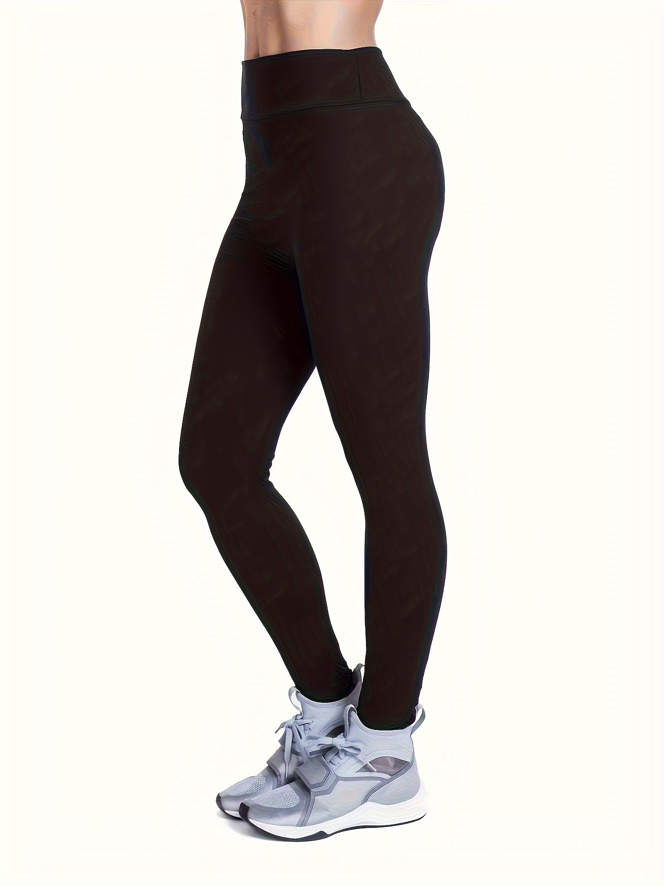 Plus Size Sports Leggings Women's Plus Solid High Stretch - Temu