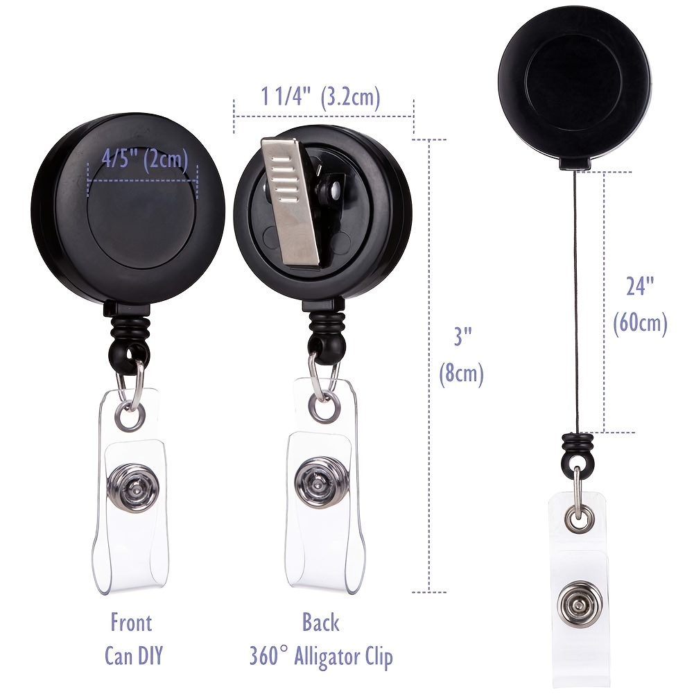 2 Pack - Retractable ID Name Badge Holder Reels with Swivel Alligator Clip (Black),Flower,Cartoon,Heart,Diy,Phone,Jewelry,Clips,Turtle,Plant,Temu