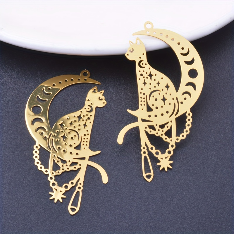 E-shop 6 Stk./Lot Messing Bemalte Mond und Katze Charms Anhänger Schmuck Ohrring Zubehör