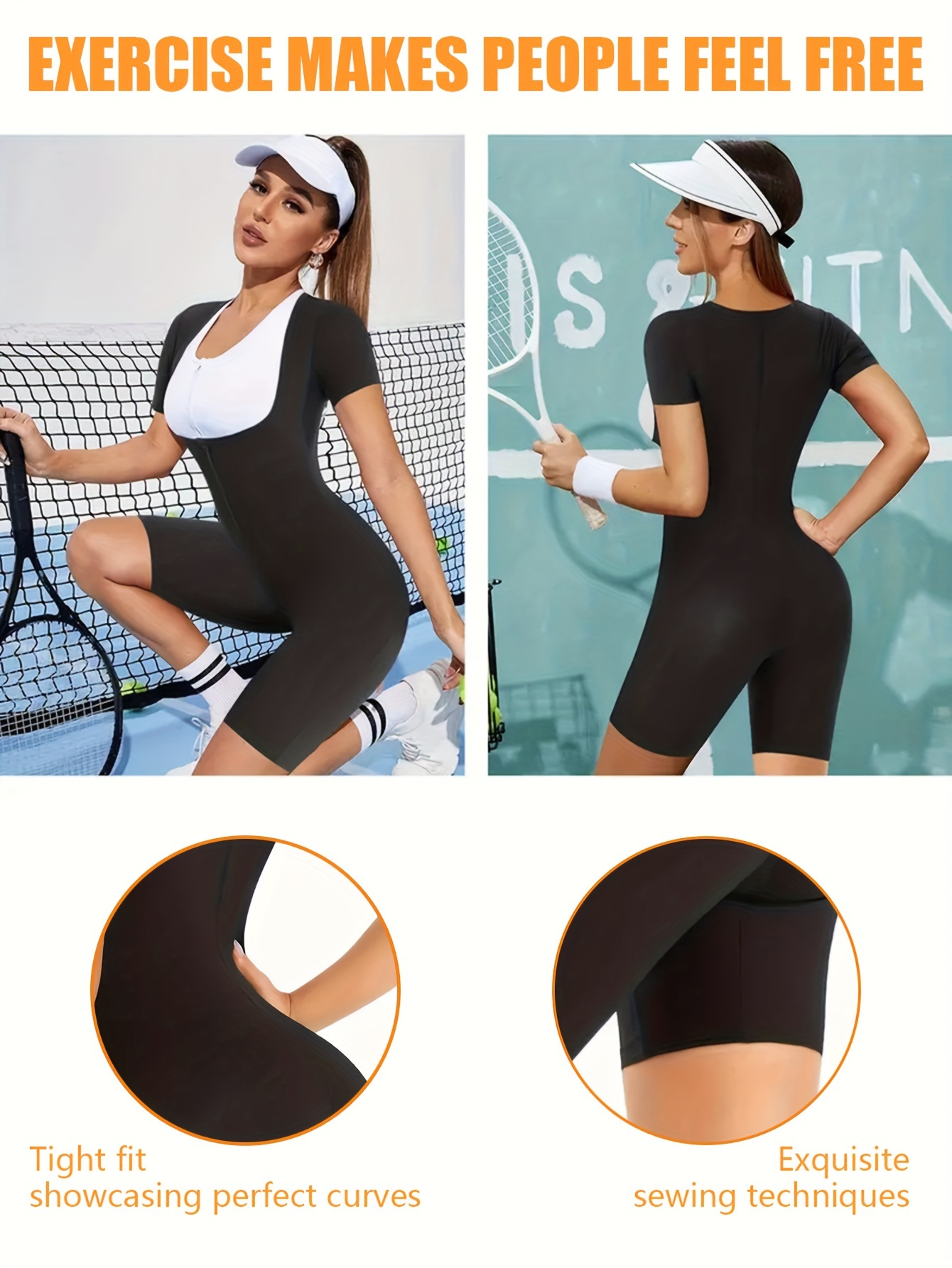 Plain Body Shape Weight Loss Bodysuit, Short Sleeves *-stretch Square Neck  Sporty Shaping Suit, Women's Activewear