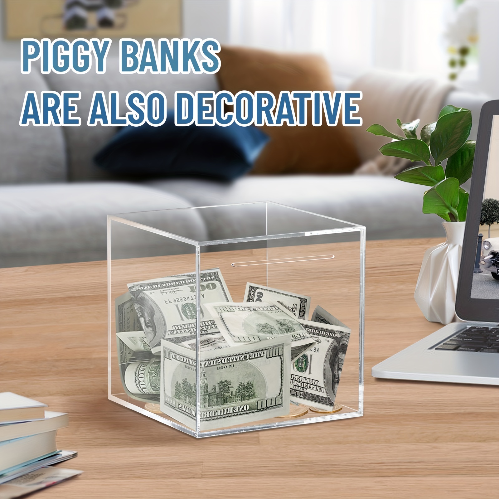Piggy Bank For Adults Clear Acrylic Unopenable Piggy Bank - Temu