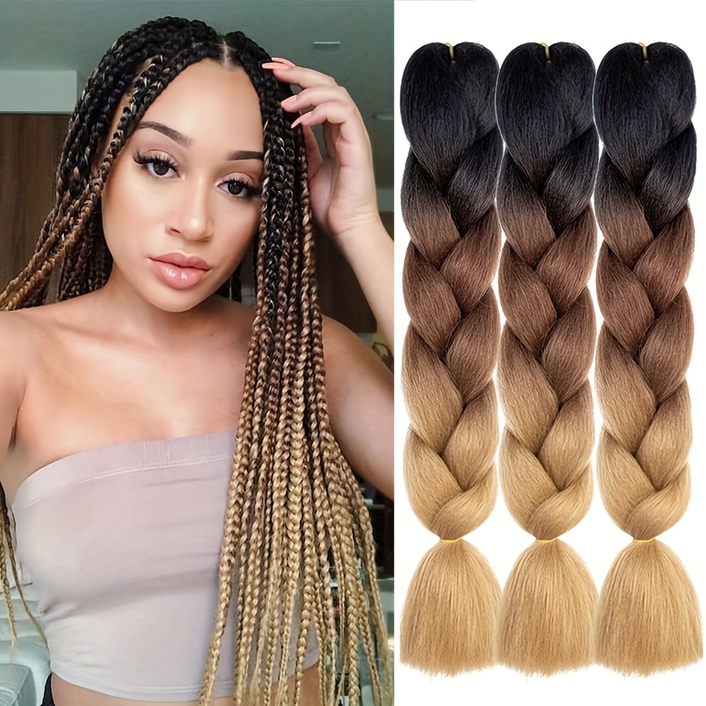 1pack Ombre Brown Braiding Hair Extensions,Synthetic High Temperature Jumbo  Braiding Hair Twist Crochet Braids Hair for Women