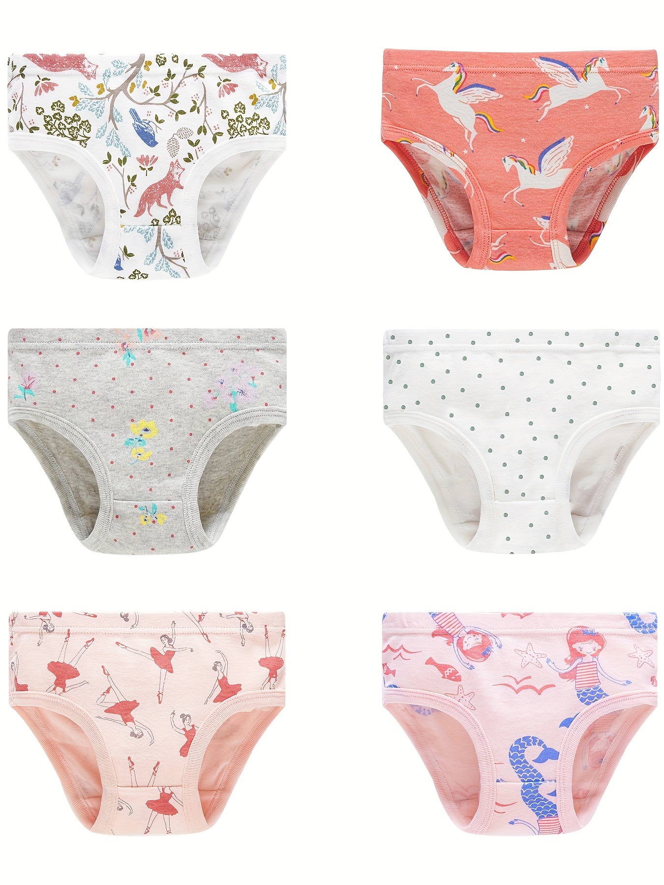 6 Pieces Girls Soft Cotton Underwear Toddler Briefs Soft Undies