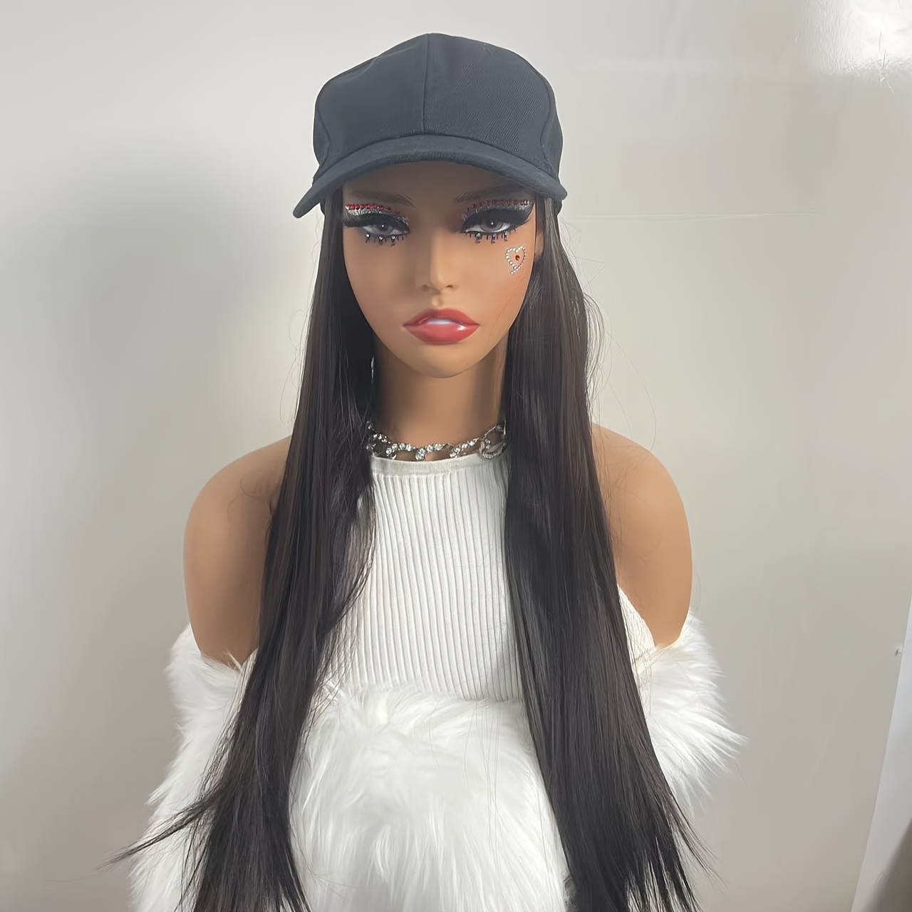 Women's Bucket Hats with Hair Extension, Hat with Long Straight Hair Wig, Hat and Glueless Wig for Daily,Temu