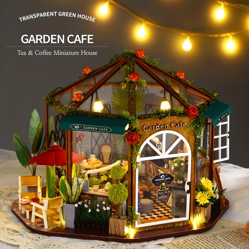 casa em miniatura DIY Doll House - Teashop madeira pequena com móveis em  miniatura, escala 1:24 Mini artesanato feito à mão com movimento musical e  capa à prova poeira, presente para adolescentes