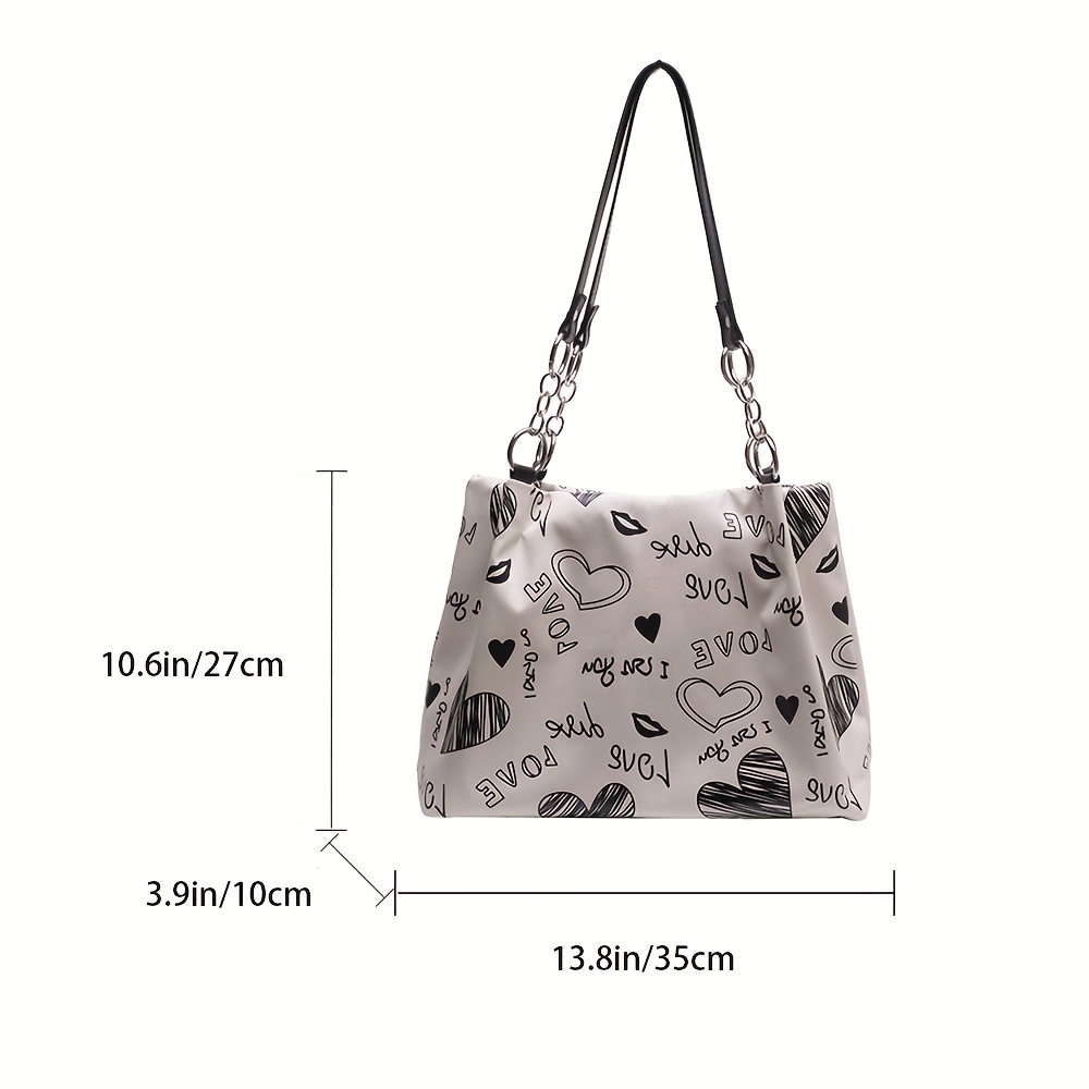 Love Graffiti Print Tote Bag, Aesthetic Pu Leather Handbag