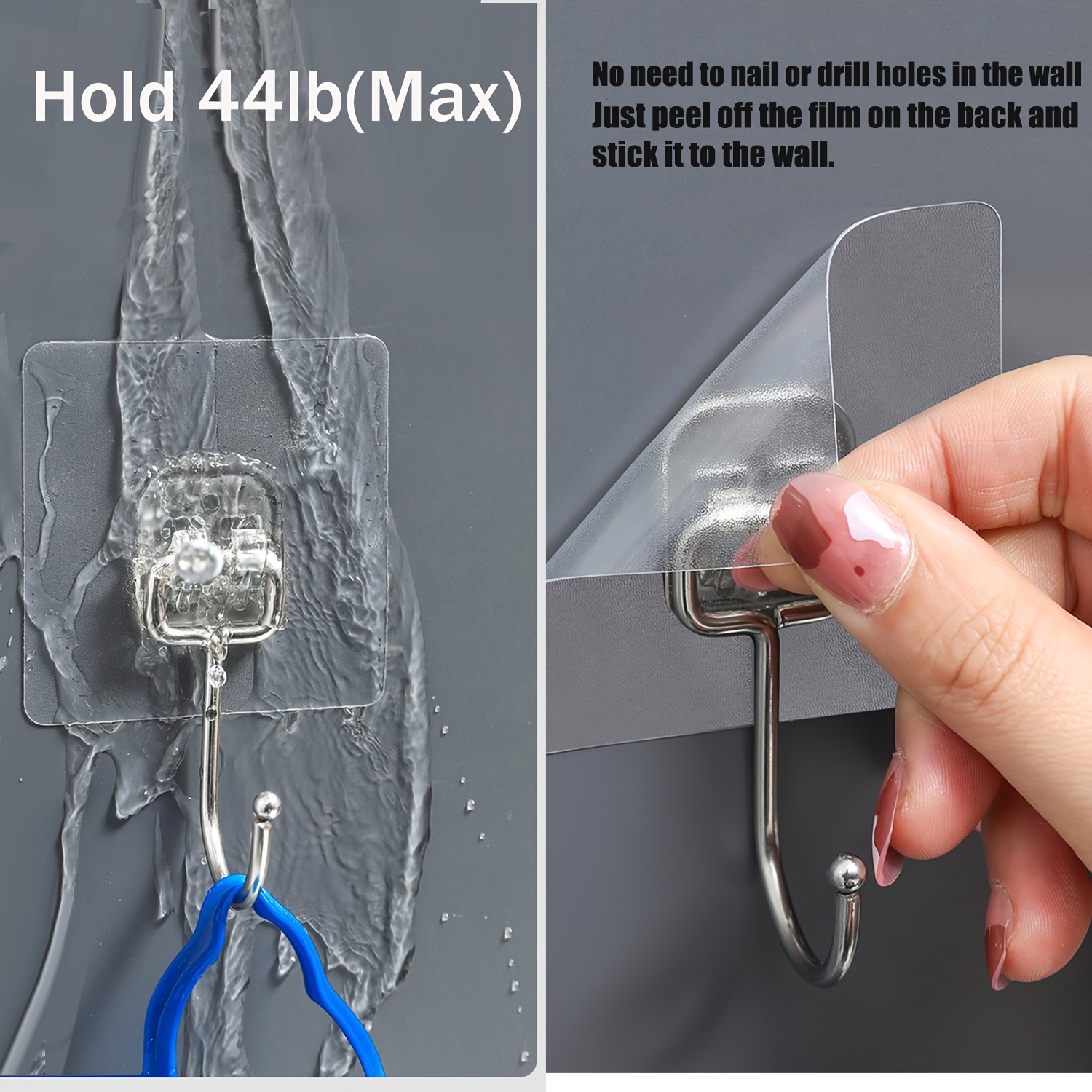 Large Adhesive Hooks, Waterproof and Rustproof, Wall Hooks for
