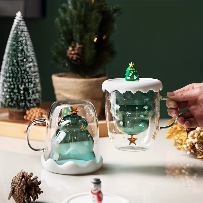Christmas Mugs, 12 Oz Christmas Glass Coffee Mug Insulated Double Wall Glass  Coffee Mugs, Crystal Clear Glass Coffee Cups Santa Cups Ideal Christmas  Gifts for Women, Men, Kid, Friends, Family 