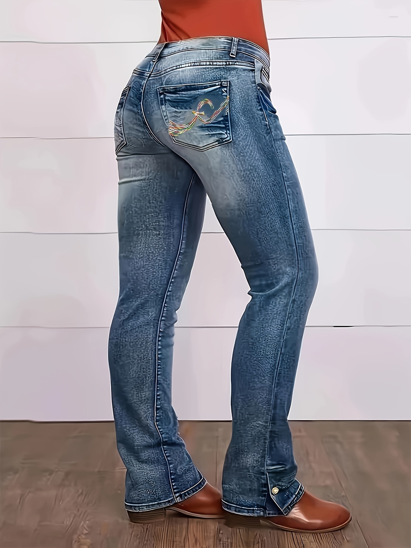 Plus Size Button Casual Straight Leg Jeans Women's Plus - Temu