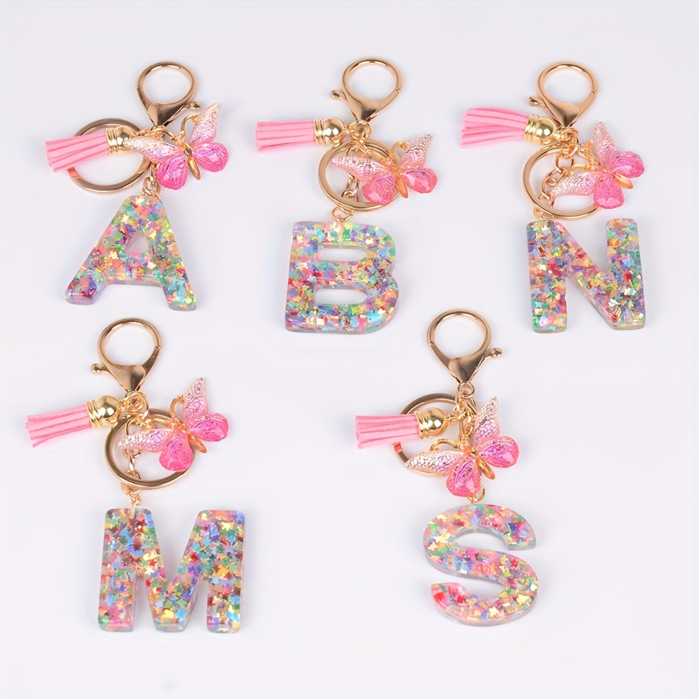 Initial Keyrings, Initial Keychains, Resin Letter Keyring, Pink Initial  Keyring, Pink Keyring, Pink Keychain, Initial Bag Charm 