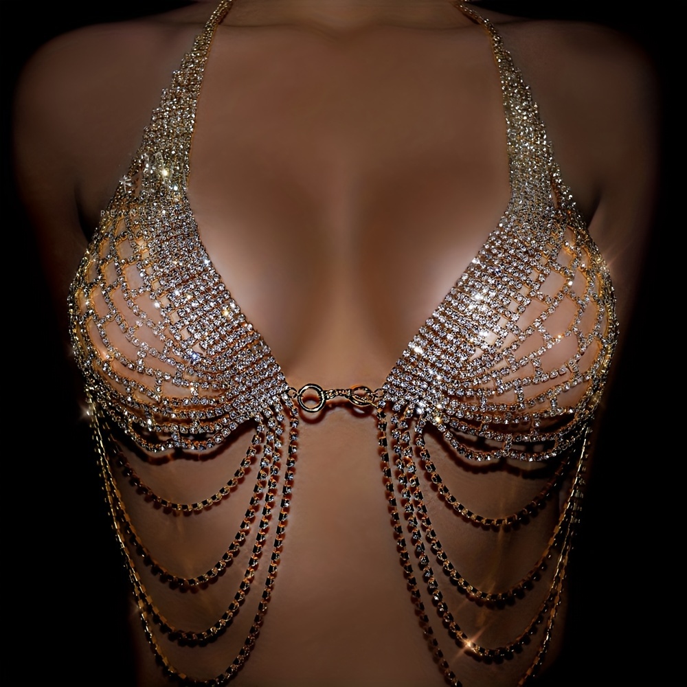 Summer Sexy Body Chain Women Shiny Crystal Rhinestone Bra - Temu