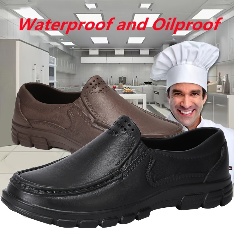 Men's Restaurant Oil Resistant Kitchen Work Shoes Slip-On Skid Non-Slip