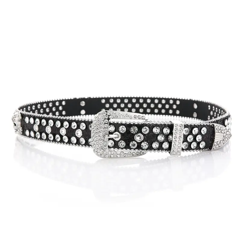 ремень с заклепками на черепе, однотонный, с пайетками, из PU, для хип-хопа, джинсы, штаны, ремень, вестерн, детали ремня 10