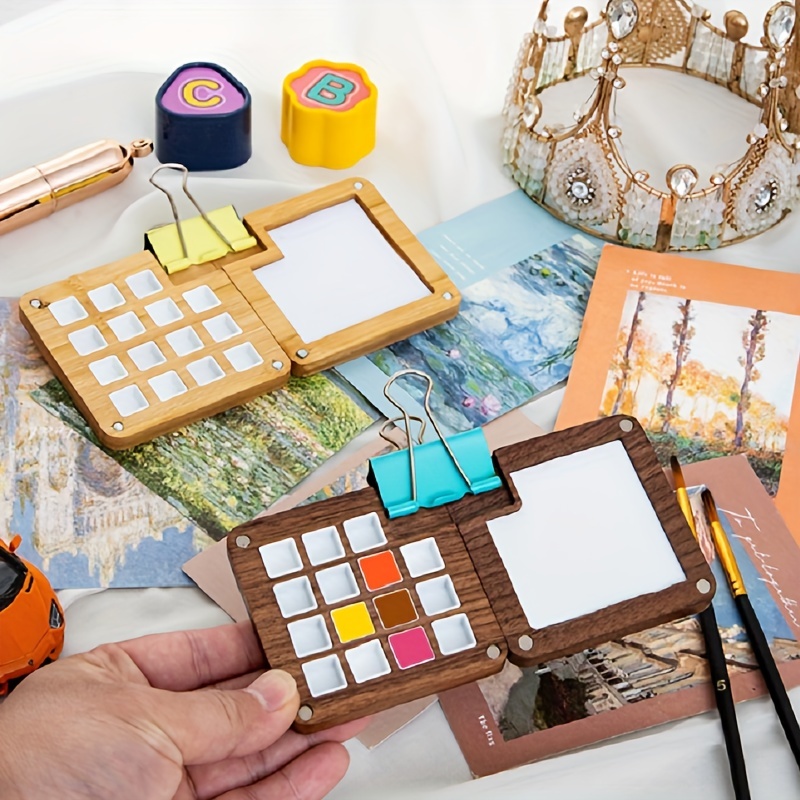 Mini paleta de acuarela portátil, paleta de bocetos de 9 colores, caja de  paleta de madera, estuche de pintura de viaje, paleta de acuarela para