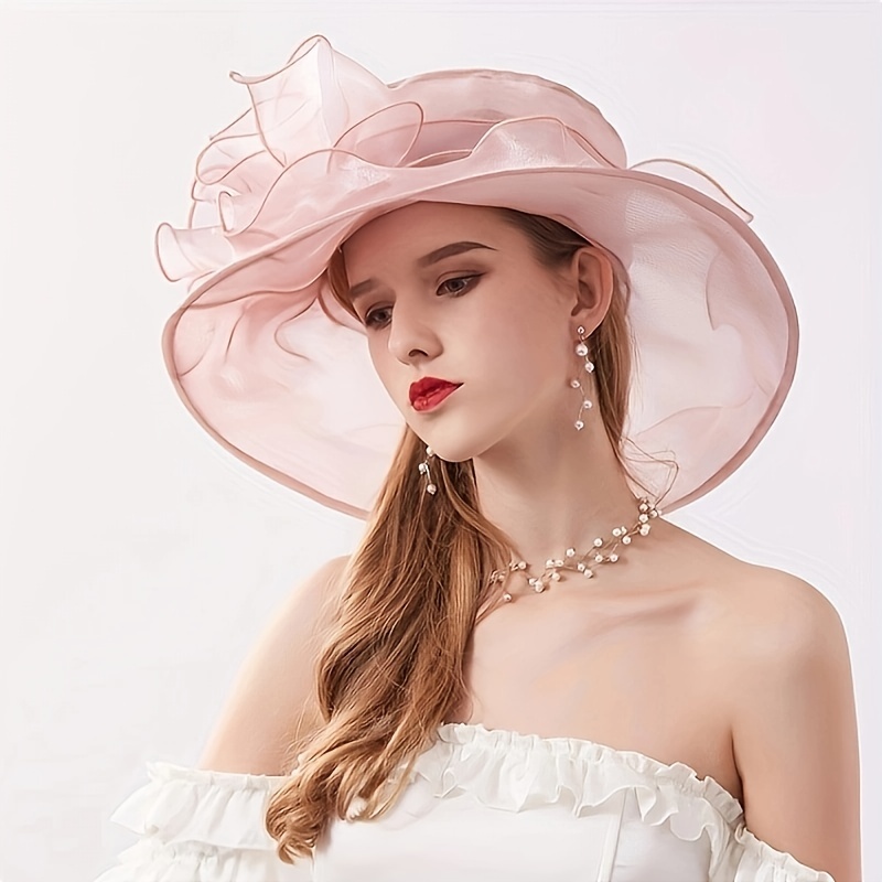 Mesh Lace Flower Decorative Bucket Hat Wide Brim Derby Hat Summer Elegant Style Sunshade Hats Suitable for Easter Party,SUN/UV Protection,Temu