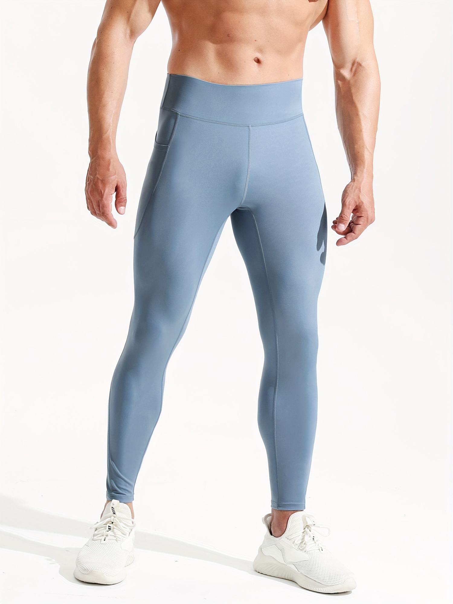 Men's Solid Color Pocket Leggings Active Quick Drying - Temu