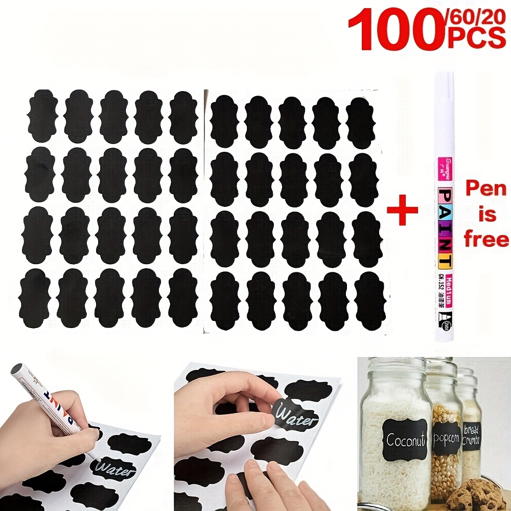 Etiquettes Autocollante d'épices en PVC 36 pcs Noir