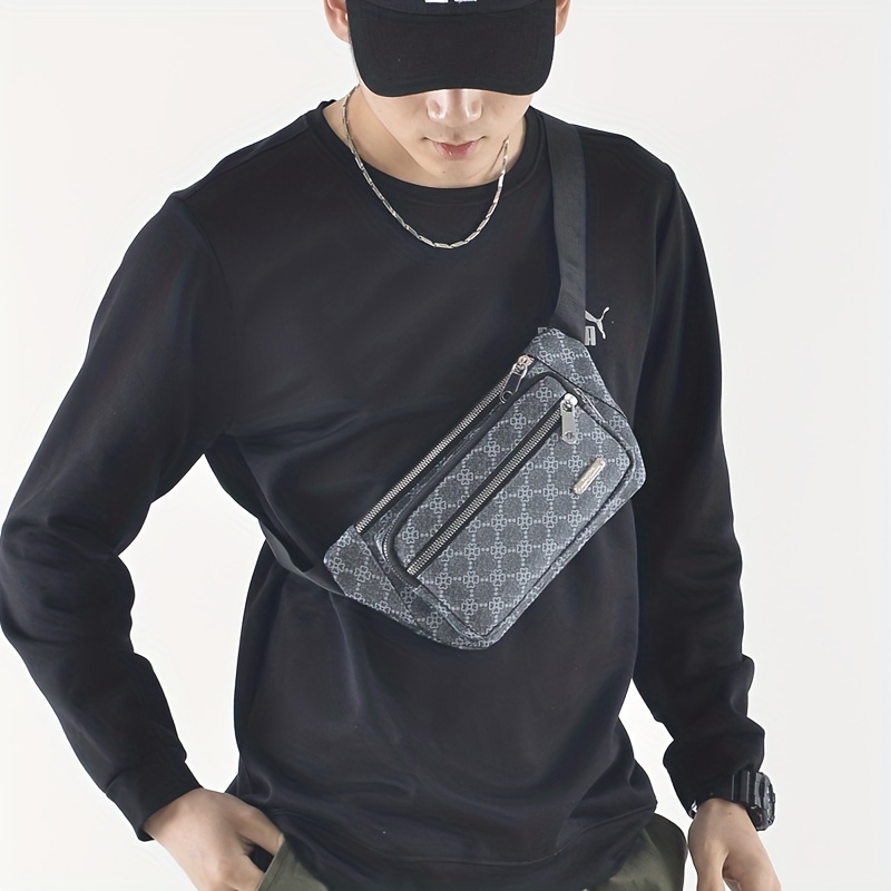 Men's Casual Plaid Shoulder Bag, Leather Sports Messenger Bag